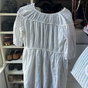 White Puff Sleeve Crew Neck Sundress